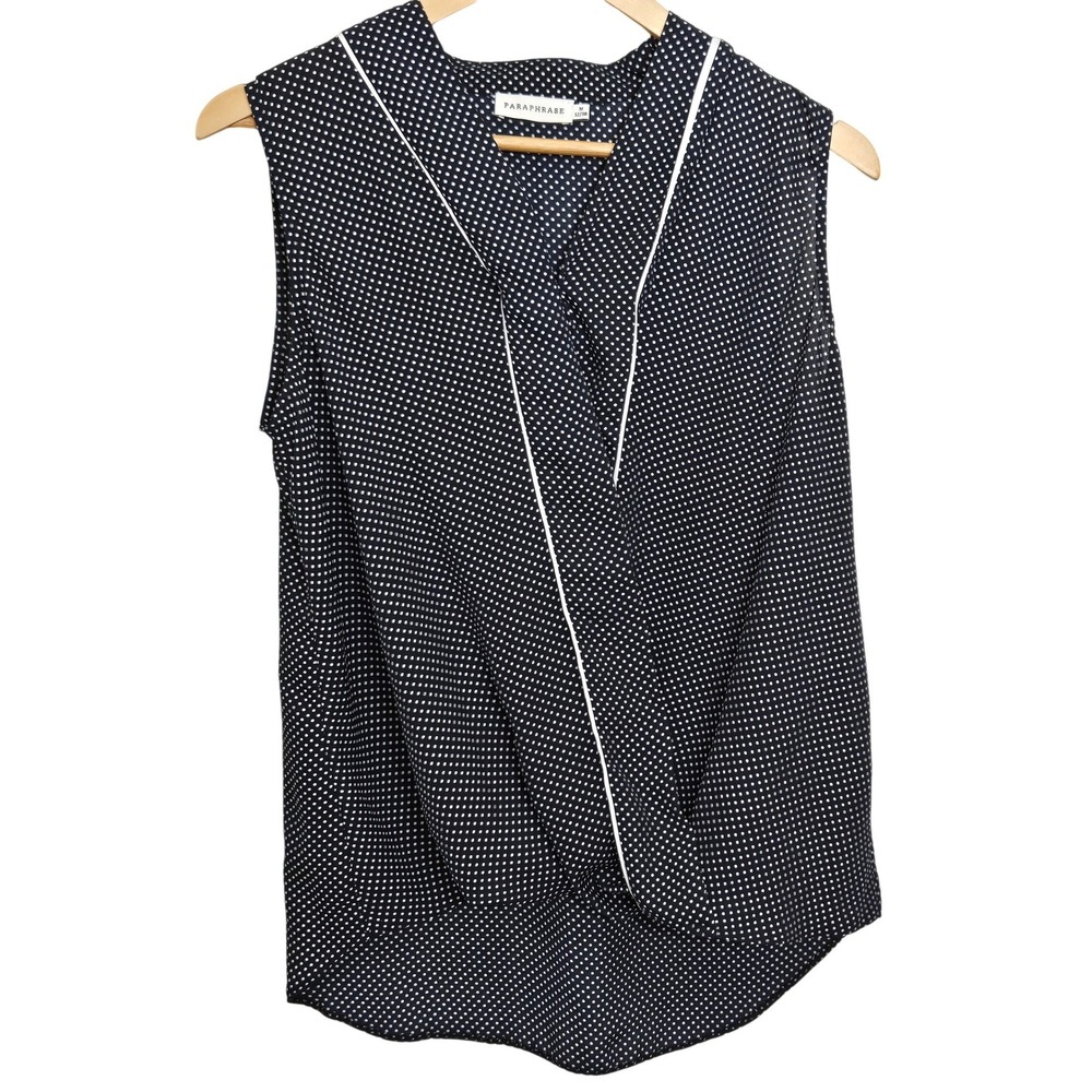 PARAPHRASE Womens Black White Polka Dot Sleeveless Blouse Top M Chic Casual